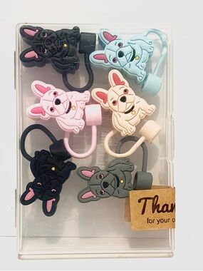 Set of 6 Cute French Bulldog Straw Covers Protectors - FITS STANLEY 20,30,40 OZ